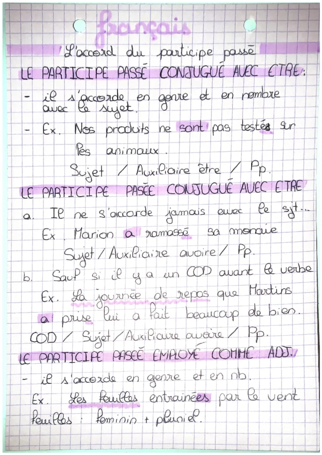 L'accord du participe passe
LE PARTICIPE PASSE CONJUGUE AVEC ETRE:
et en nombre
-
il s'accorde en genre
avec le sujet.
Ex. Nos produits ne s