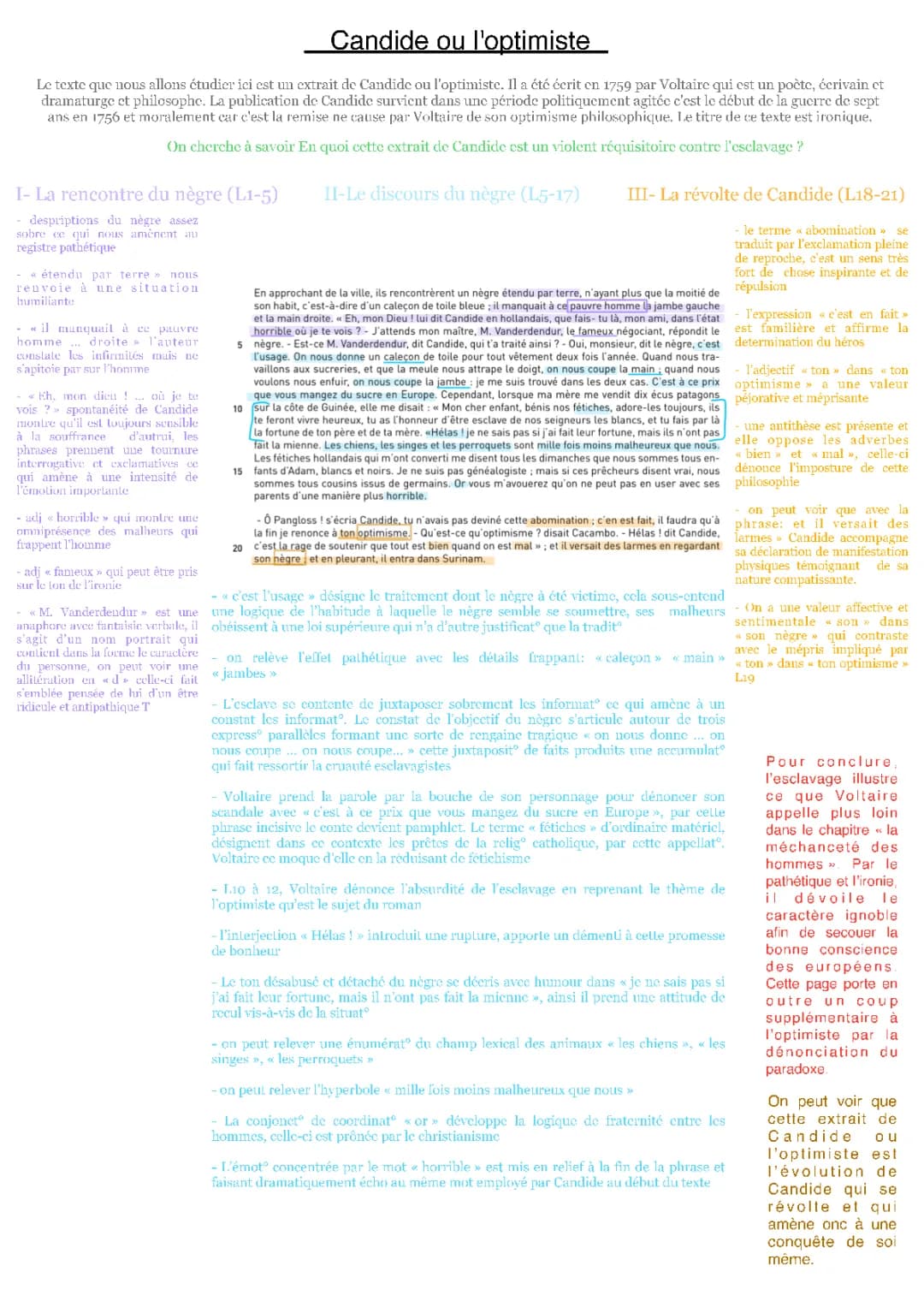 Candide ou l’optimisme - Analyse linéaire chapitre 1 et chapitre 19