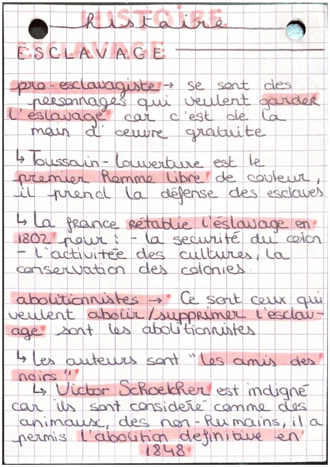 his FaRRE
ESCLAVAGE
i wage.
pro-esclavagiste → se sont des
personnages qui veulent garder
car c'est de la
car
main & ceuvre gratuite
↳ Touss