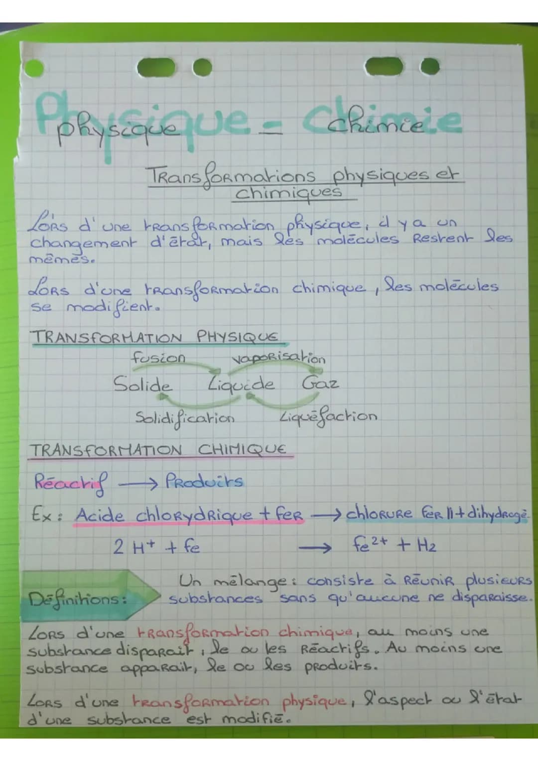 Transformation chimique et physique 