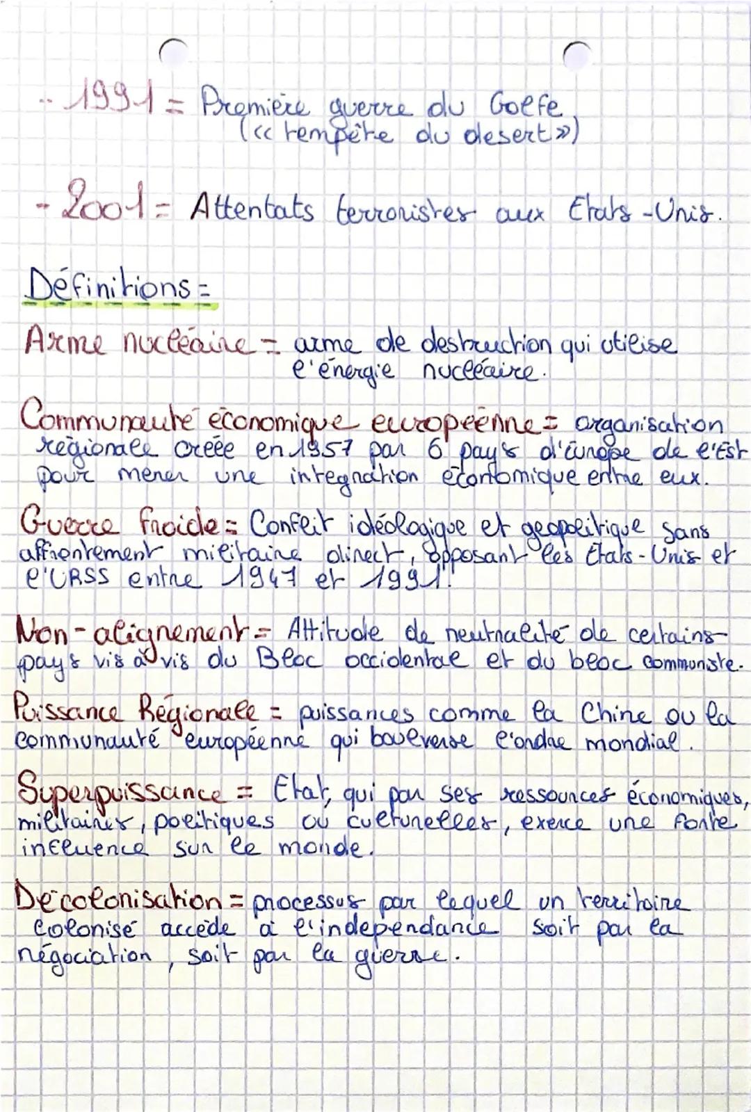 # HISTOIRE

le jeu des puissances dans les xelations
Internationales depuis 1945=

Date des principaux évènements =

- 1947 = Indépendance d