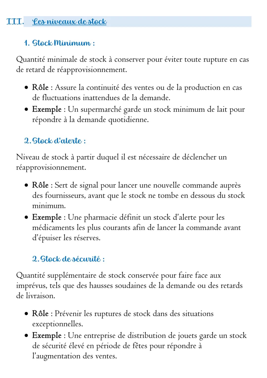 Chapitre - La Gestion des Stocks
Introduction
La gestion des stocks est un aspect essentiel de la vente, car elle permet
de maintenir un équ