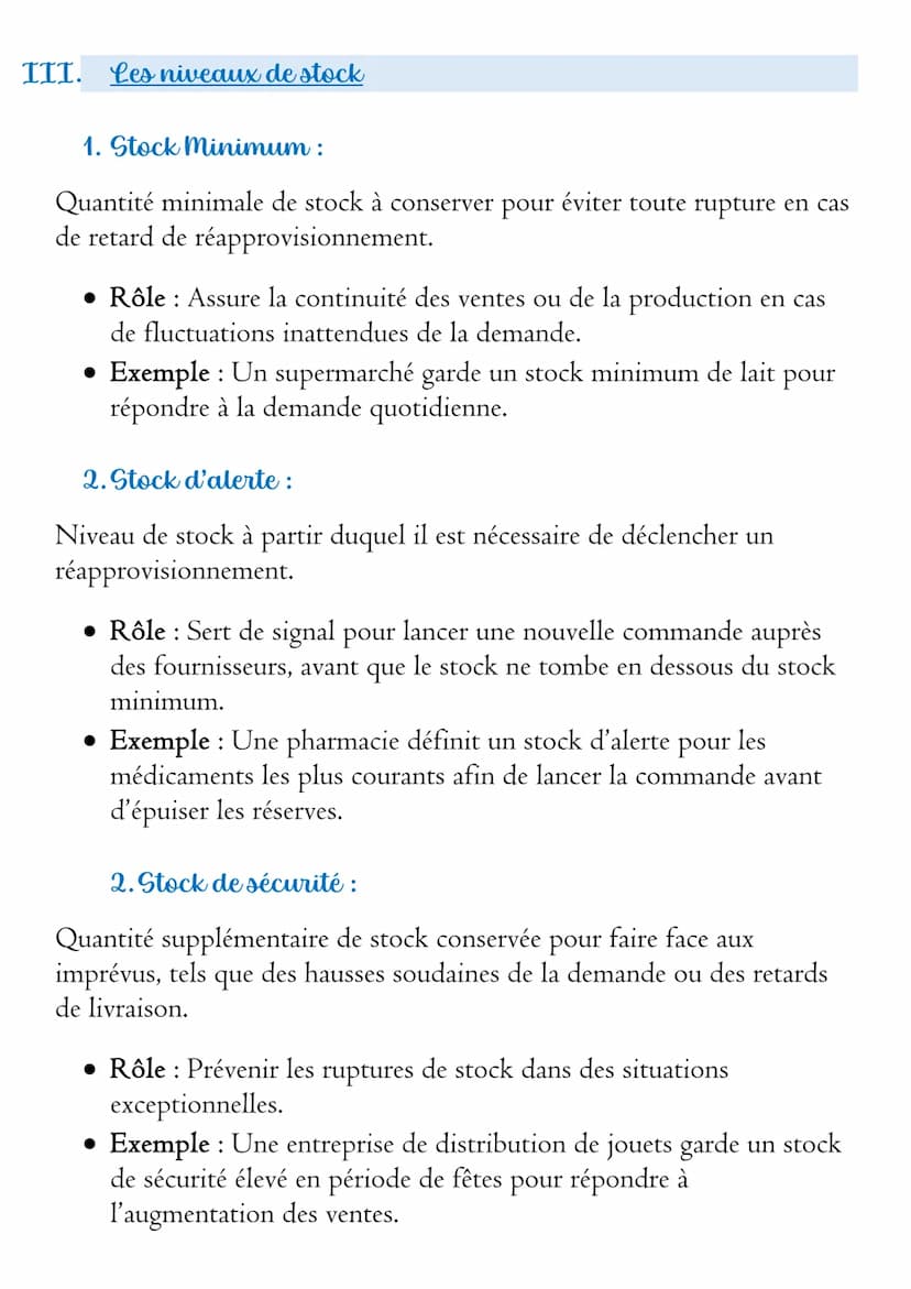 Chapitre - La Gestion des Stocks
Introduction
La gestion des stocks est un aspect essentiel de la vente, car elle permet
de maintenir un équ