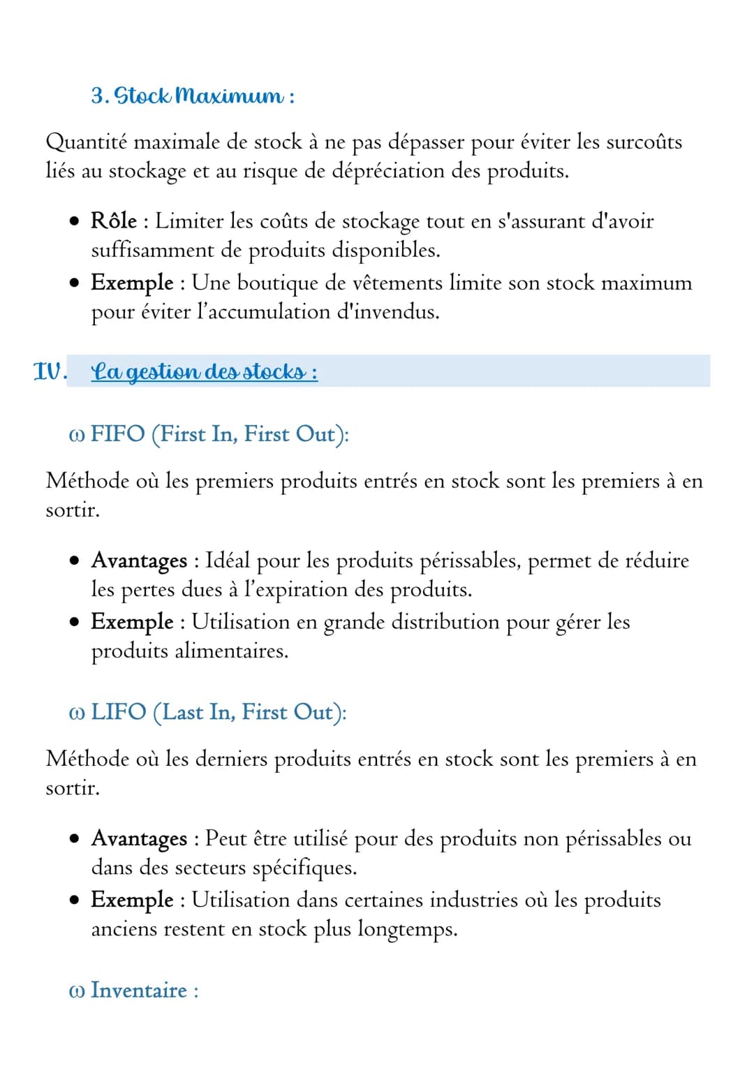 Chapitre - La Gestion des Stocks
Introduction
La gestion des stocks est un aspect essentiel de la vente, car elle permet
de maintenir un équ