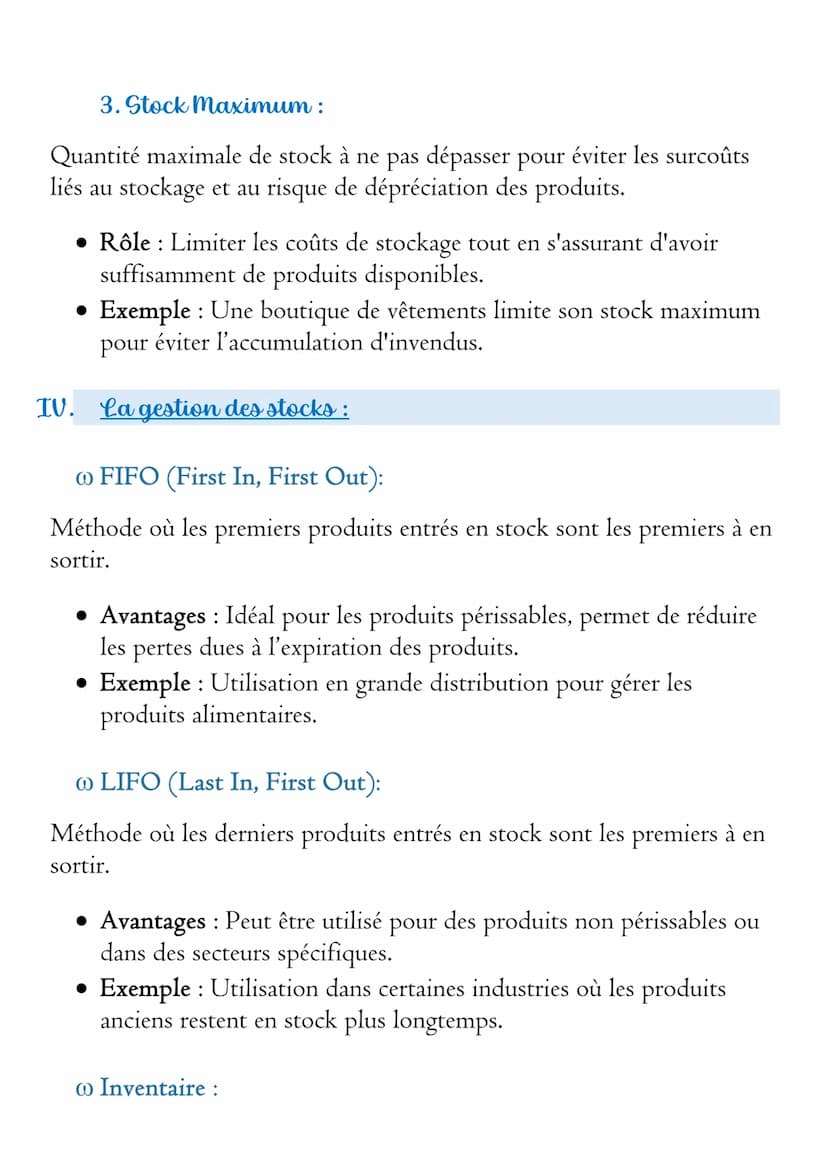Chapitre - La Gestion des Stocks
Introduction
La gestion des stocks est un aspect essentiel de la vente, car elle permet
de maintenir un équ