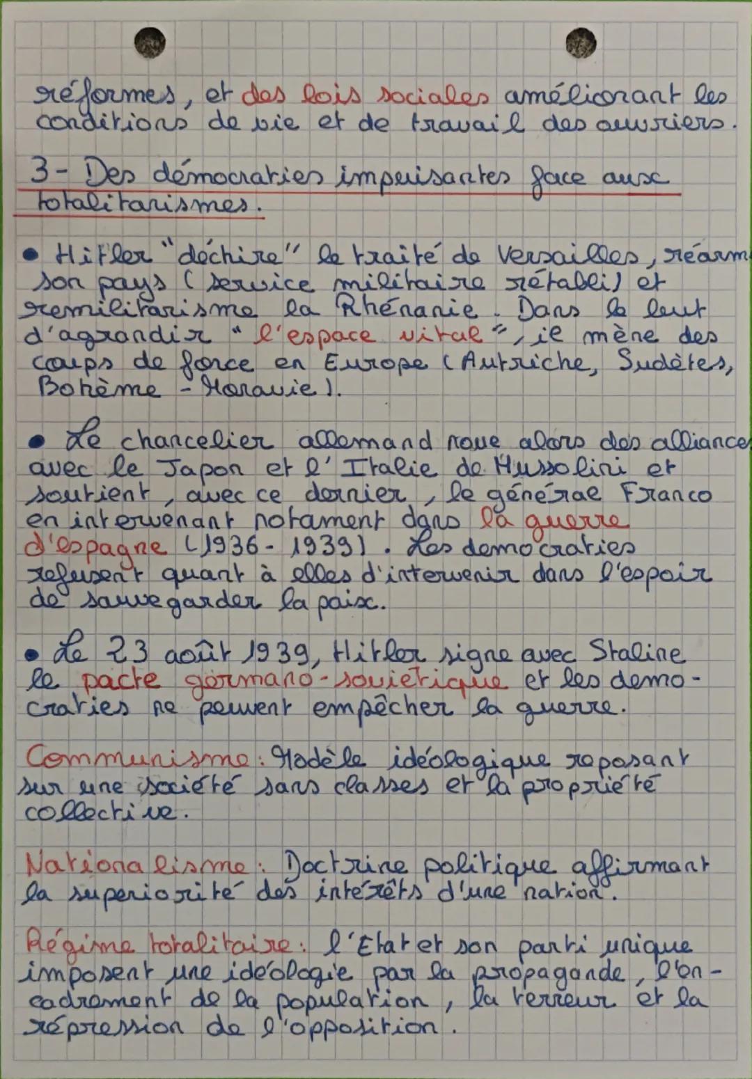 Histoire
Democraties fragilisées et experiences
dans l'Europe de l'entre-
totalitaires
deux
guerres
- Des idéologies totalitaires porteuses

