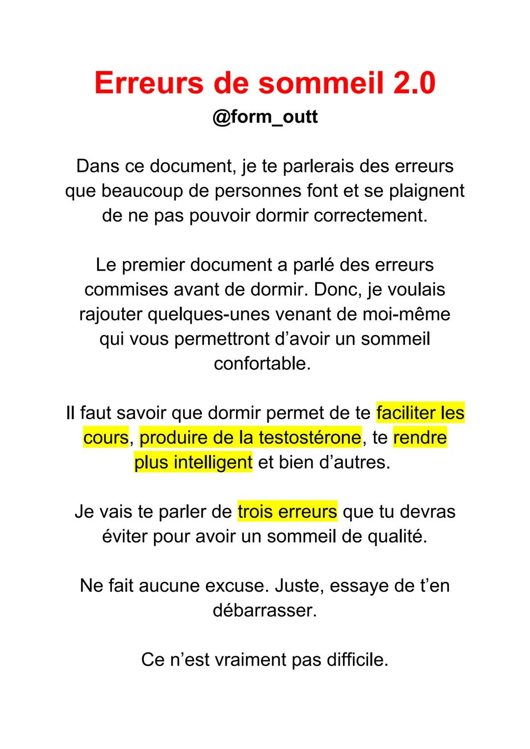 # Erreurs de sommeil 2.0
@form_outt

Dans ce document, je te parlerais des erreurs
que beaucoup de personnes font et se plaignent
de ne pas 