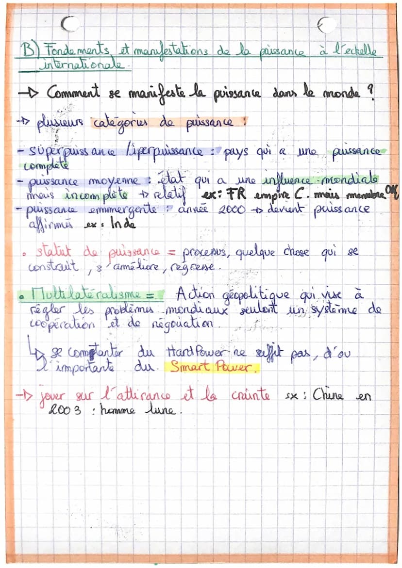 C
Bhawwa
I) Etre une puissance aujourd'hui
A. Les caractéristiques de la puissance à l'échelle
internationale aujourd'hui.
WA
Quelles sont l