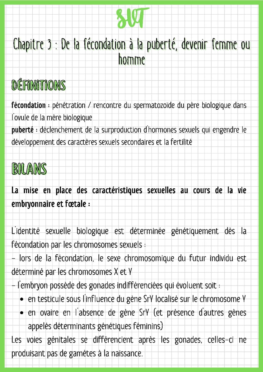 De la fécondation à la puberté Seconde : Cours, Quiz, TP et Exercices corrigés