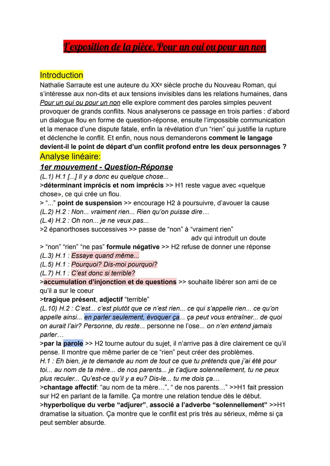 Etude linéaire Nathalie Sarraute