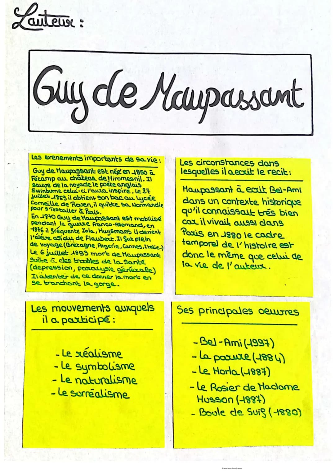 Lauteur :
Guy de Maupassant
Les evenements importants de sa vie:
Guy de Maupassant est née en 1850 à
Fecamp au château de Hiromesnil. Il
Sau