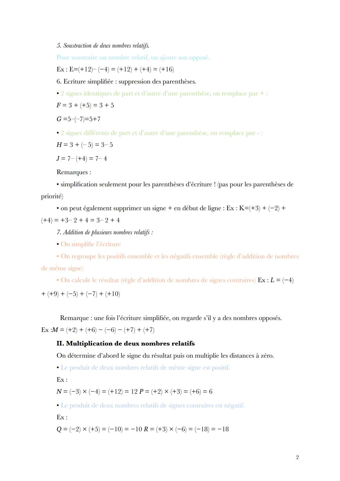 Cours de Maths
I. Rappels sur l'addition et la soustraction
1. Définitions
▪ Relatif qui a un signe
▪ Valeur absolue ou distance à zéro: le 