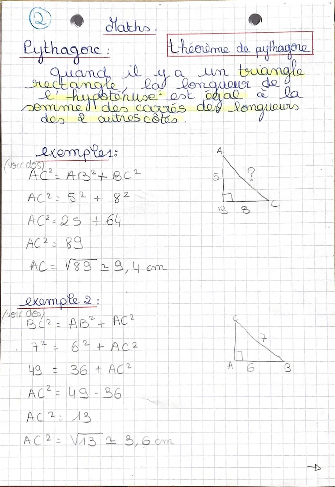 maths théorème de pythagorismes et réciproque 