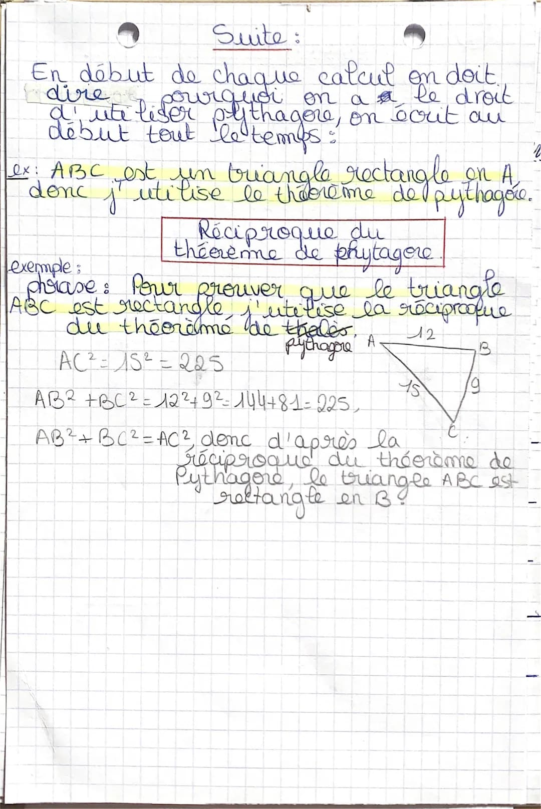 12
théorème de pythagore
quand i las
un triangle
longueur de
recto
à la
I hypoténuse est égal
somme des carrés des longueurs
I
Maths
Pythago