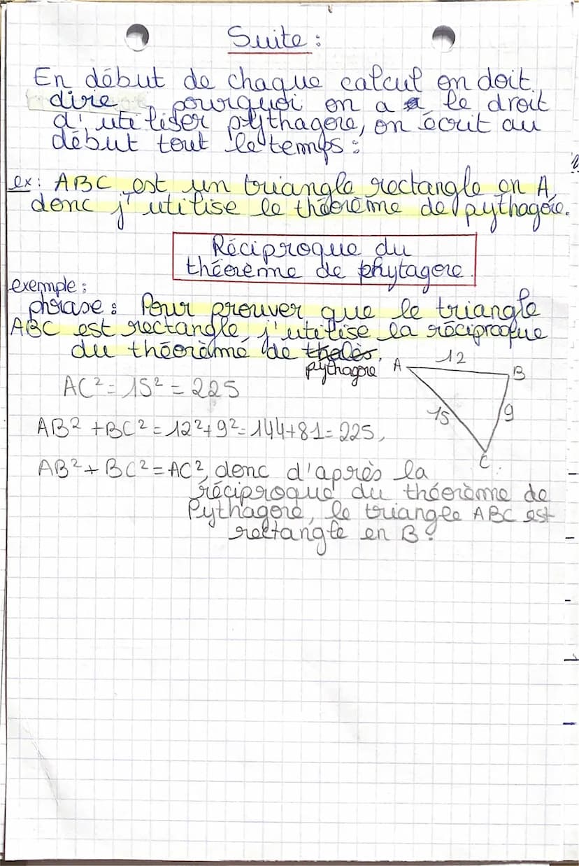 12
théorème de pythagore
quand i las
un triangle
longueur de
recto
à la
I hypoténuse est égal
somme des carrés des longueurs
I
Maths
Pythago