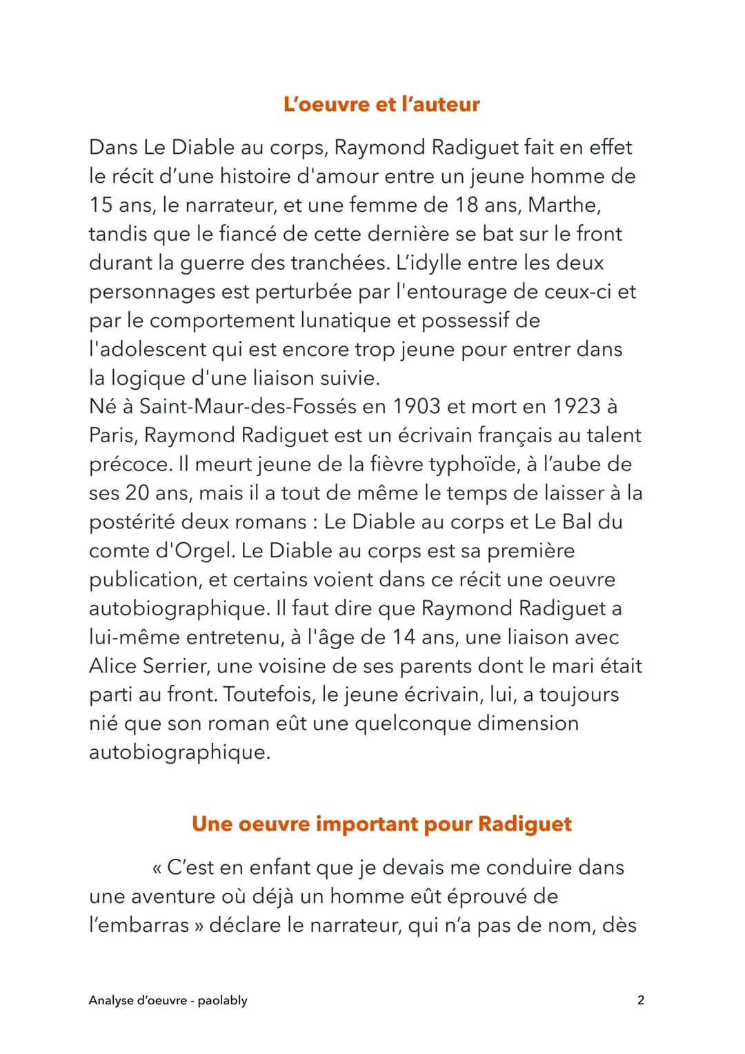 Le diable au corps
Raymond Radiguet
Analyse
Analyse d'oeuvre - paolably
@paolably
knowunity
1 L'oeuvre et l'auteur
Dans Le Diable au corps, 