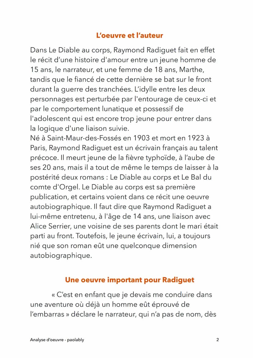 Le diable au corps
Raymond Radiguet
Analyse
Analyse d'oeuvre - paolably
@paolably
knowunity
1 L'oeuvre et l'auteur
Dans Le Diable au corps, 