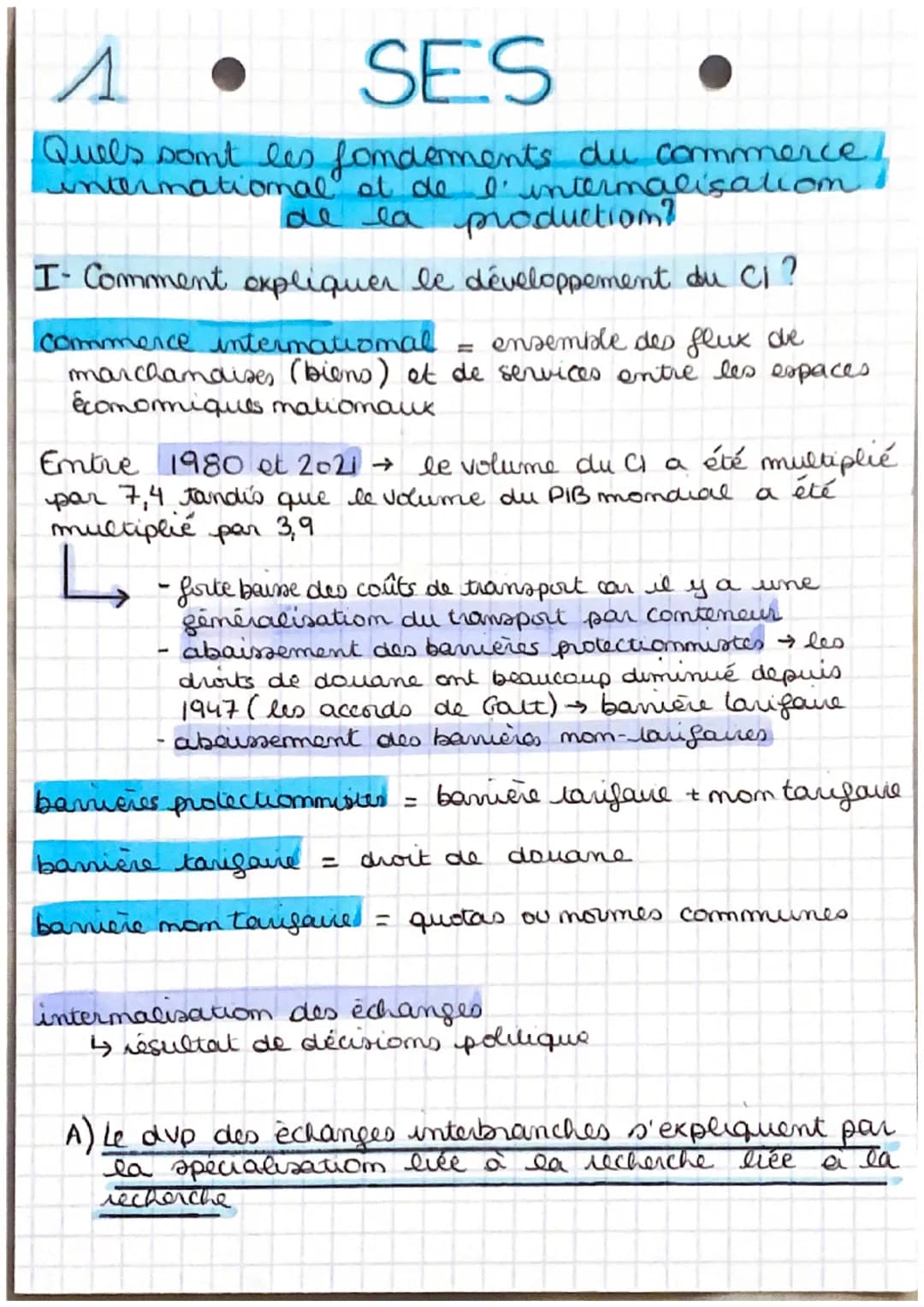 A
SES
Quels sont les fondements du commerce
international et de l'intermalisation
de la production?
I- Comment expliquer le développement du
