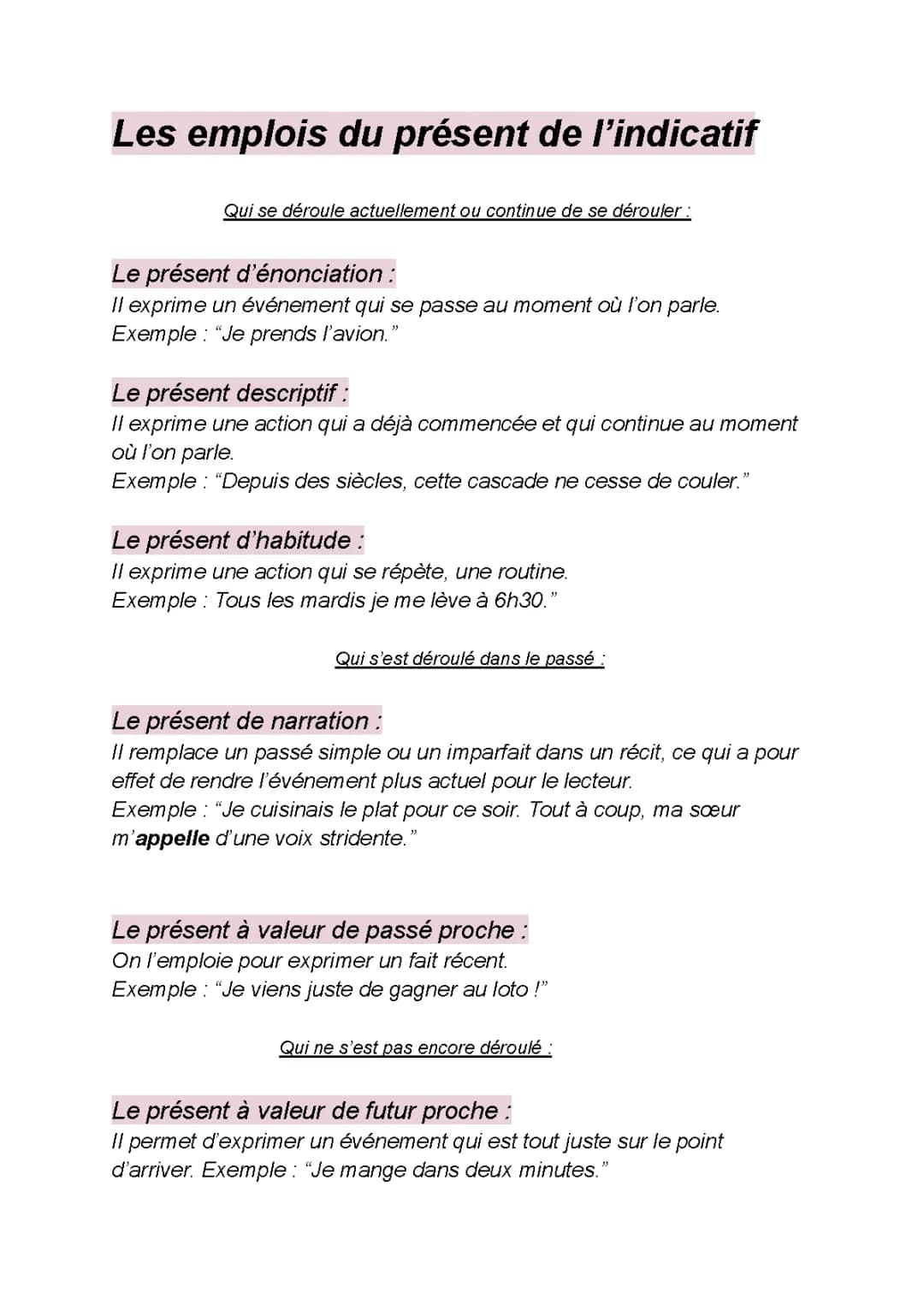 Les emplois du présent de l'indicatif