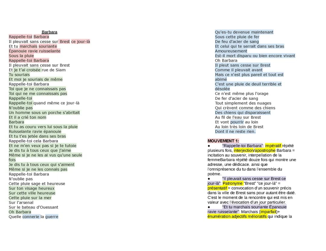 Lecture Linéaire_ Barbara - Paroles - Jacques Prévert