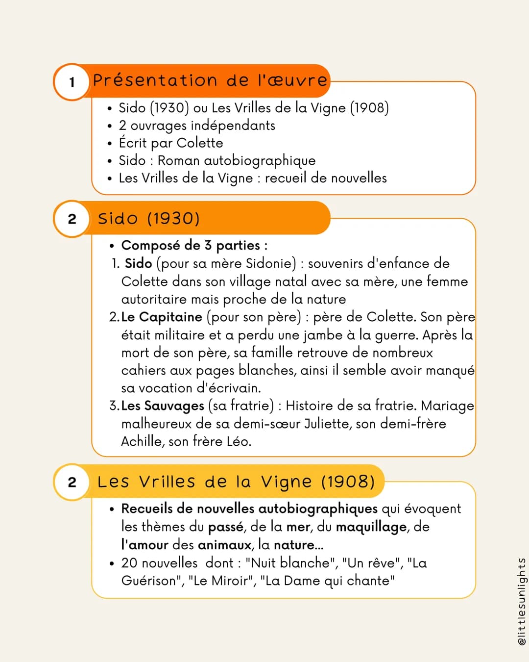 1 Présentation de l'œuvre
2
2
Sido (1930) ou Les Vrilles de la Vigne (1908)
2 ouvrages indépendants
Écrit par Colette
Sido : Roman autobiogr
