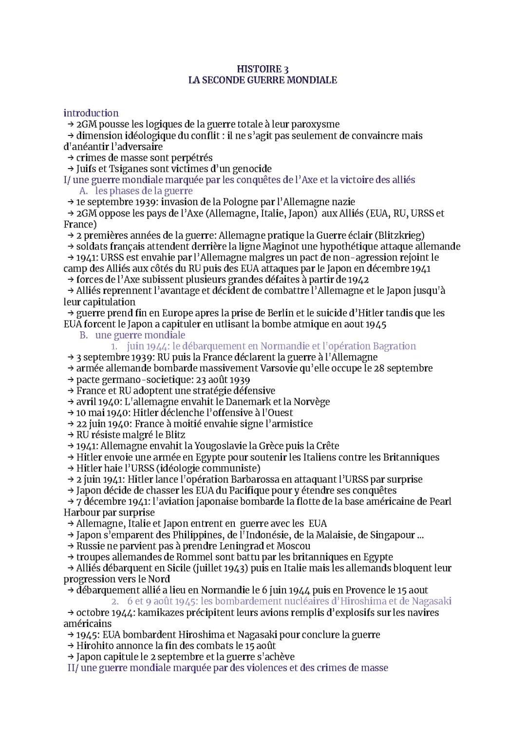 Résumé et Cours sur la Seconde Guerre mondiale pour CM1, CM2 et 3ème - PDF