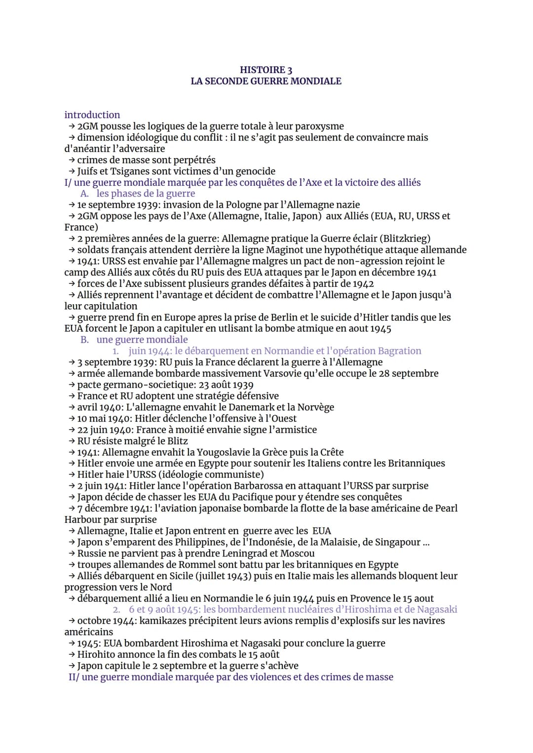 HISTOIRE 3
LA SECONDE GUERRE MONDIALE
introduction
→ 2GM pousse les logiques de la guerre totale à leur paroxysme
→ dimension idéologique du