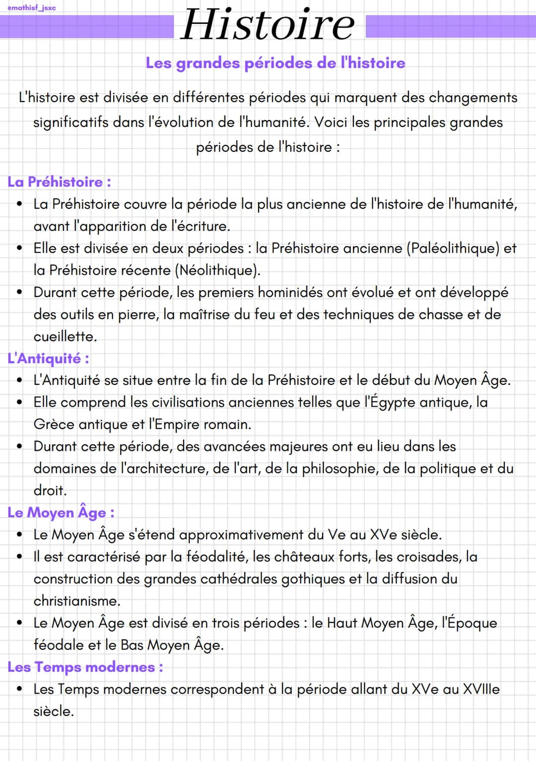 @mathisf_jsxc
Histoire
Les grandes périodes de l'histoire
L'histoire est divisée en différentes périodes qui marquent des changements
T
sign