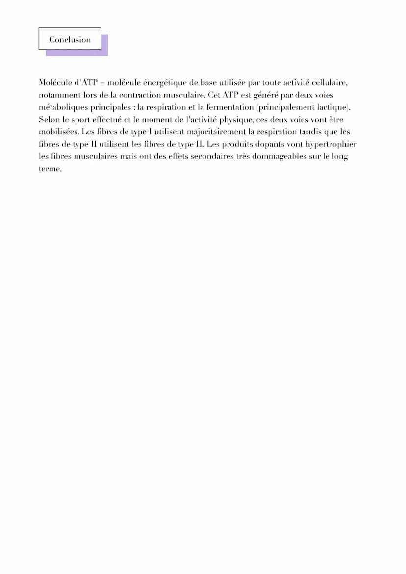 Pb
L ORIGINE DE L AT P
Par quels mécanismes sont générées les molécules d'ATP, notamment
nécessaire à la contraction musculaire ?
L'ATP, une