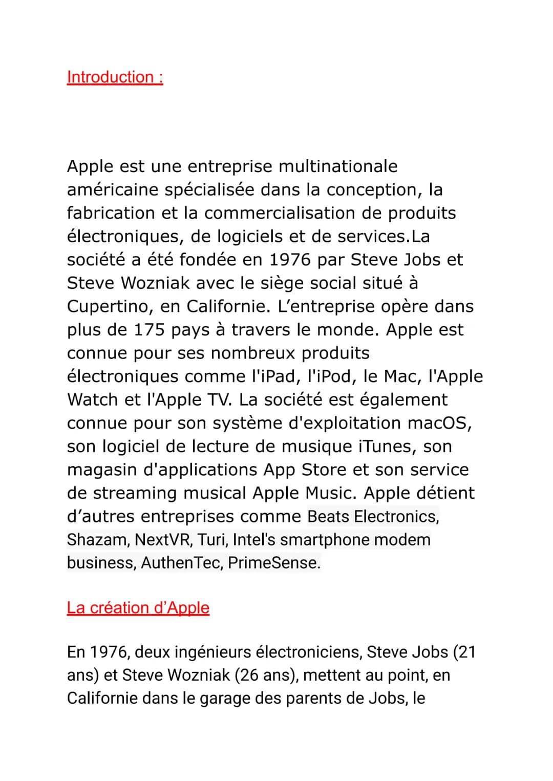 Introduction :
Apple est une entreprise multinationale
américaine spécialisée dans la conception, la
fabrication et la commercialisation de 