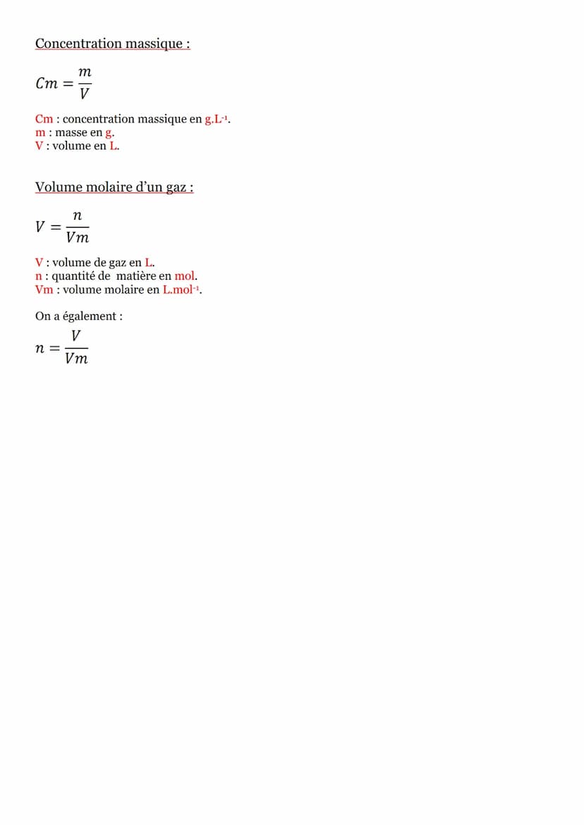 La mole :
N=n× NA
Constante d'Avogadro : NA = 6,02.10²3 mol-¹.
n quantité de matière en mol.
N: nombre d'atomes (ou de molécules).
On a égal