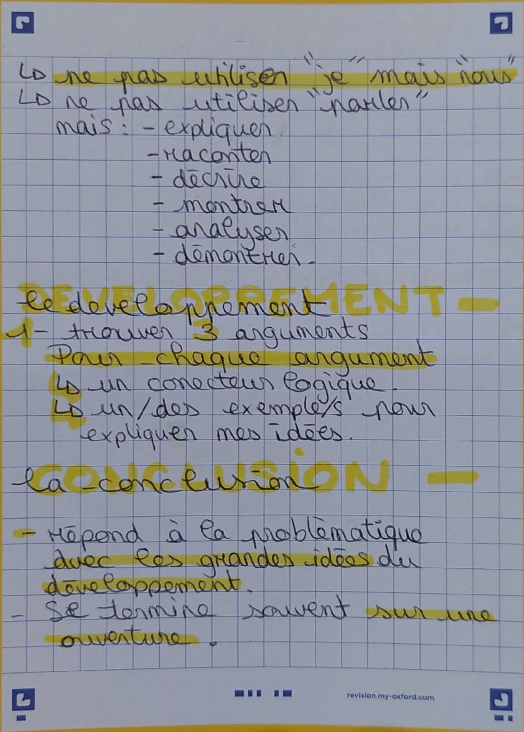 développement construit
un developpement construit se
constitue de quoi ?
Dune introduction
→ un développement
Dune conclusion
il faut mettr