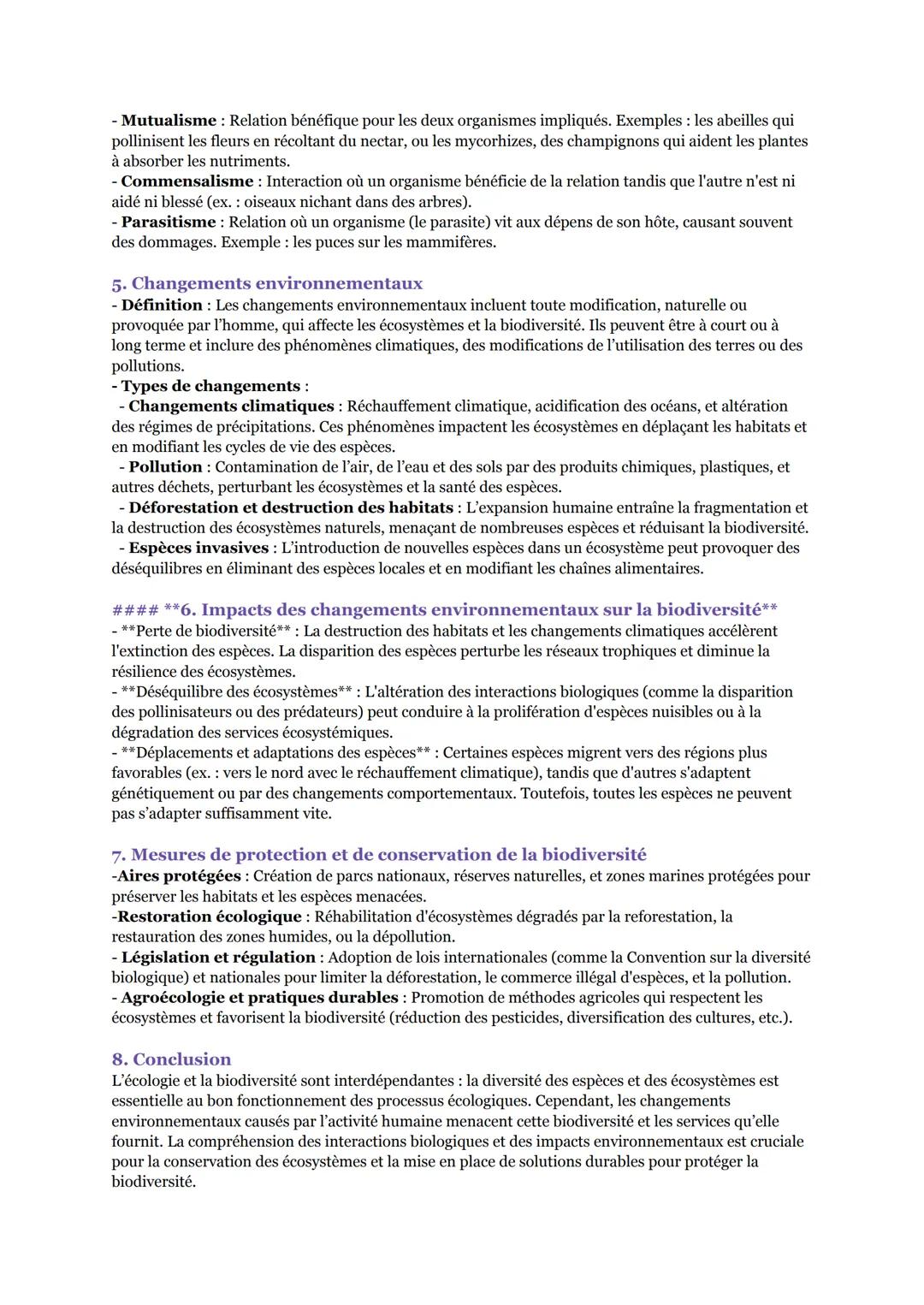 Fiche: Écologie et biodiversité: écosystèmes, interactions biologiques, changements
environnementaux

1. Écologie
- Définition: L'écologie e