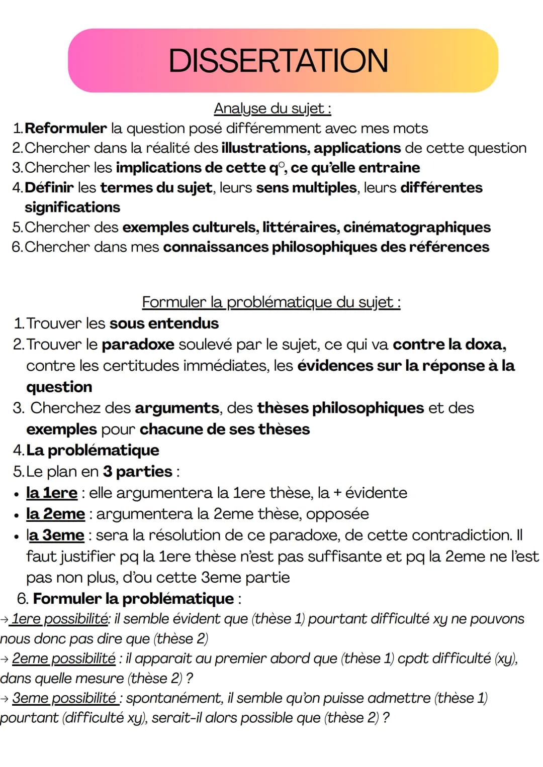fiche de méthodologie sur la dissertation de philo
