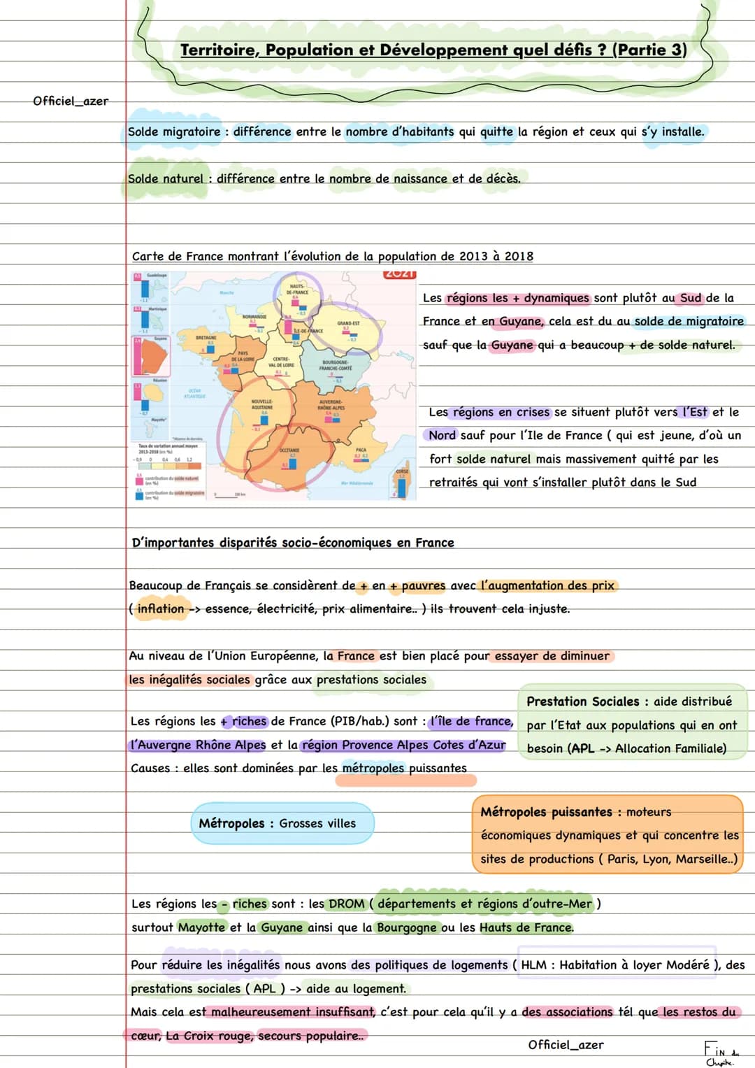 Officiel_azer
Territoire, Population et Développement quel défis ? (Partie 3)
Solde migratoire : différence entre le nombre d'habitants qui 