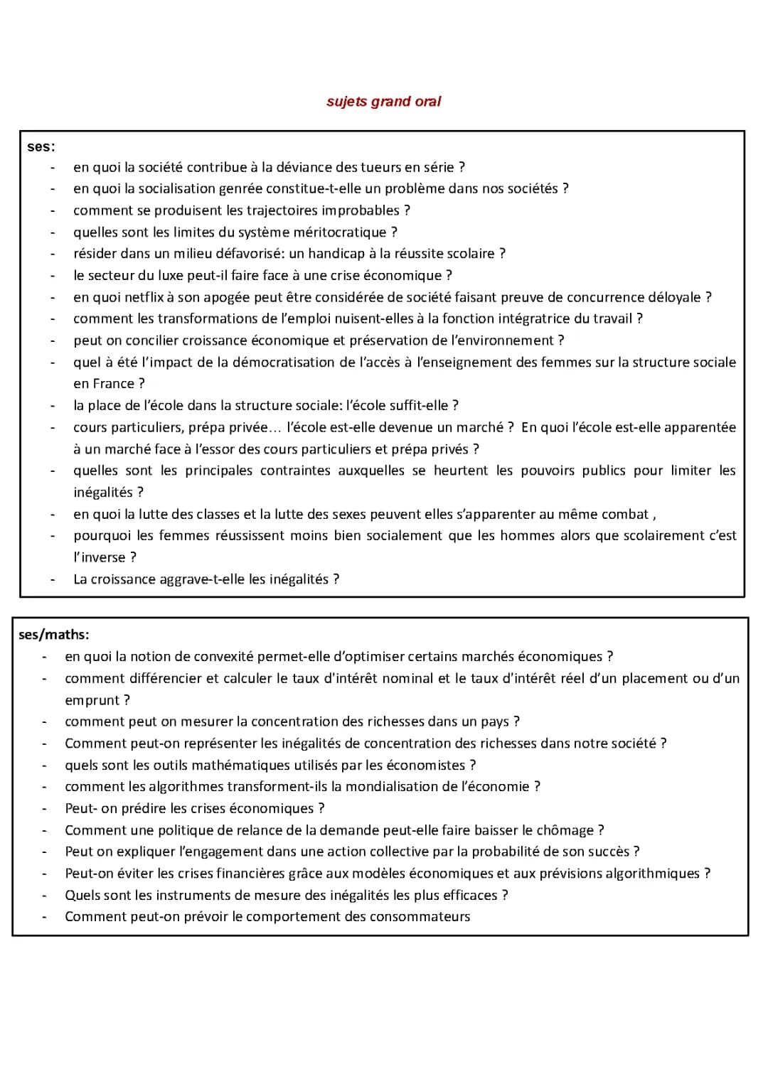 Sujet Grand Oral SES et Maths - Probabilité, Finance, Commerce international + PDF corrigé
