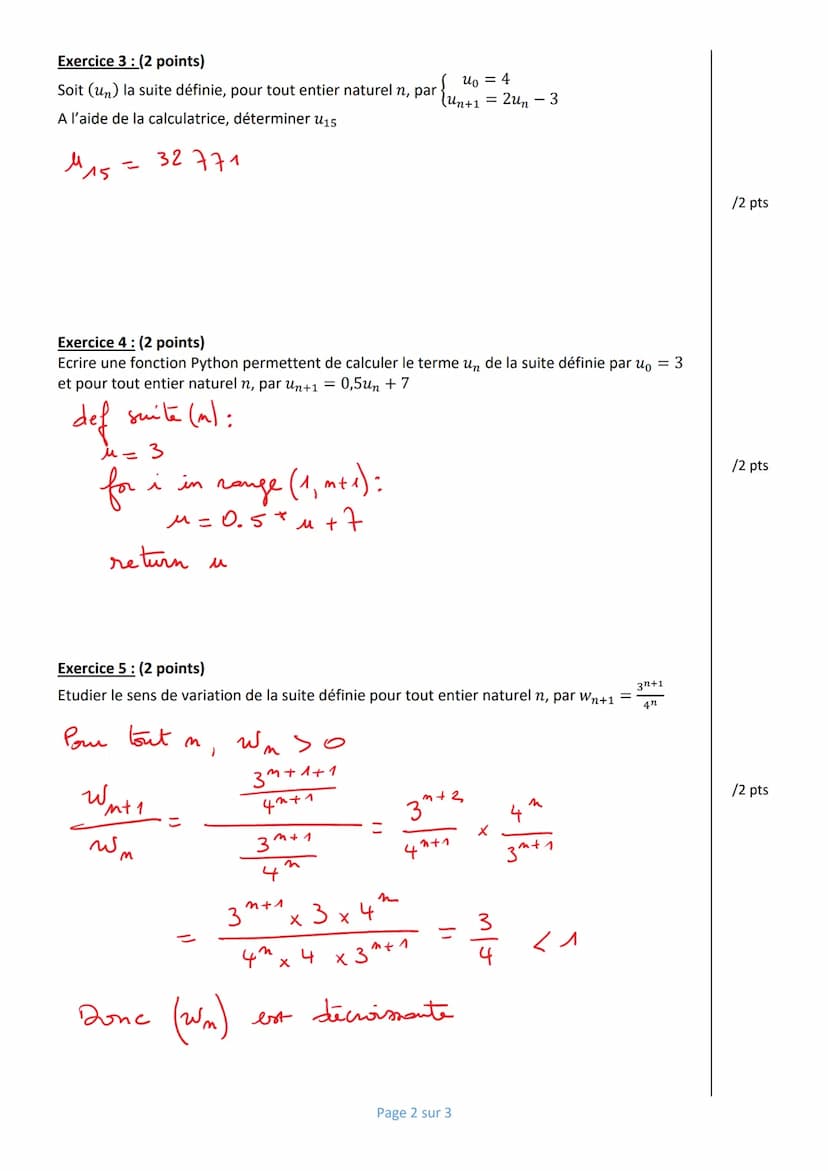 Nom :
Prénom :
1ère Spé MATHAM
Note:
CORRECTION
Exercice 1: (6 points)
Soit (un) la suite définie, pour tout entier naturel n, par un = 3n² 