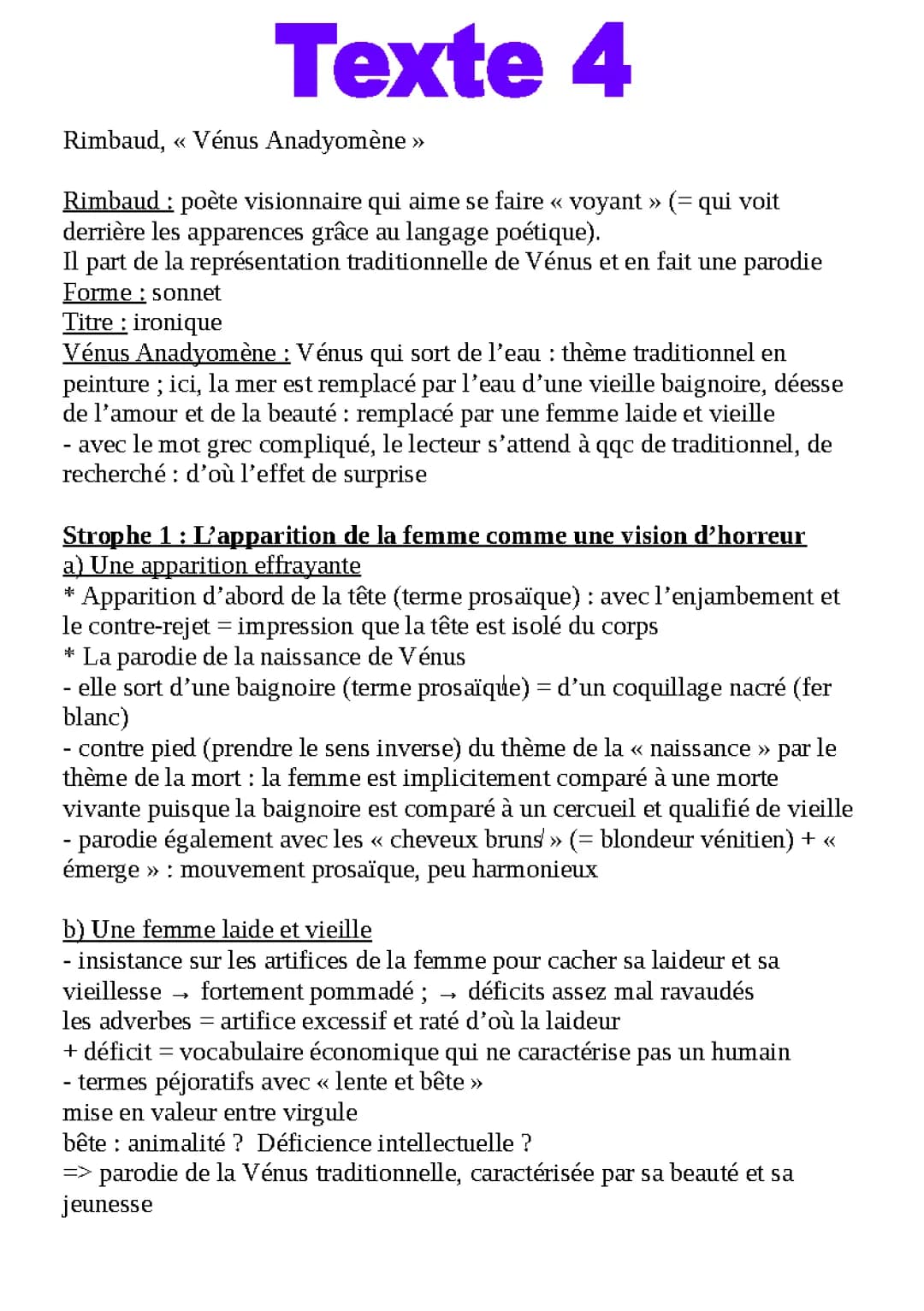 Vénus Anadyomène Rimbaud - Analyse Linéaire, PDF, Date et Texte