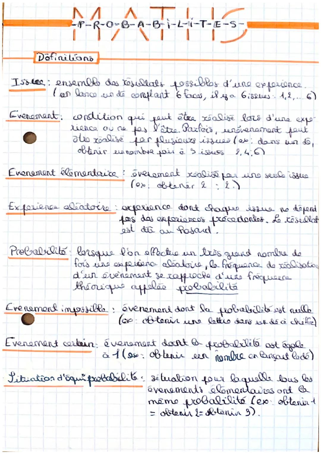 Μ Λ
AT
-P-R-O-B-A-Bi-Li-T-E-S
11/
Definitions
1
Isseee: ensemble des résultats possibles d'une experience..
lan lance un de complant 6 faces