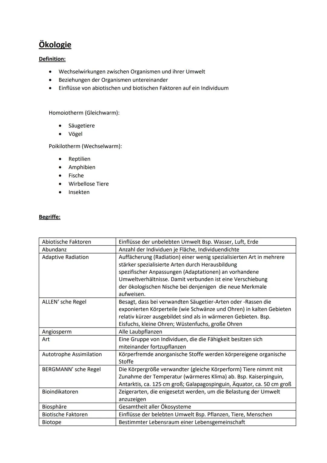 # Ökologie

Definition:

- Wechselwirkungen zwischen Organismen und ihrer Umwelt
- Beziehungen der Organismen untereinander
- Einflüsse von 