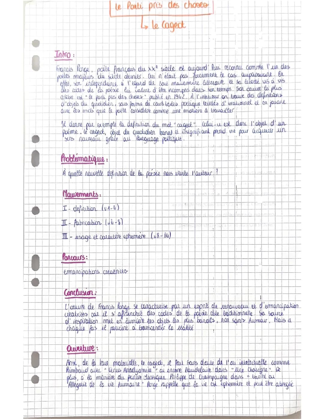 Analyse linéaire pour l’oral du bac de français Le cageot Francis Ponge 