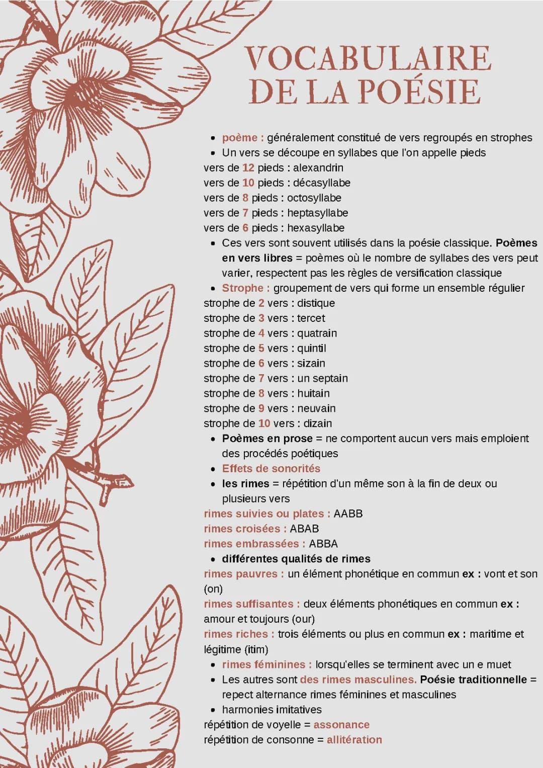 Fiche Poésie Bac Français PDF - Vocabulaire et Exemples