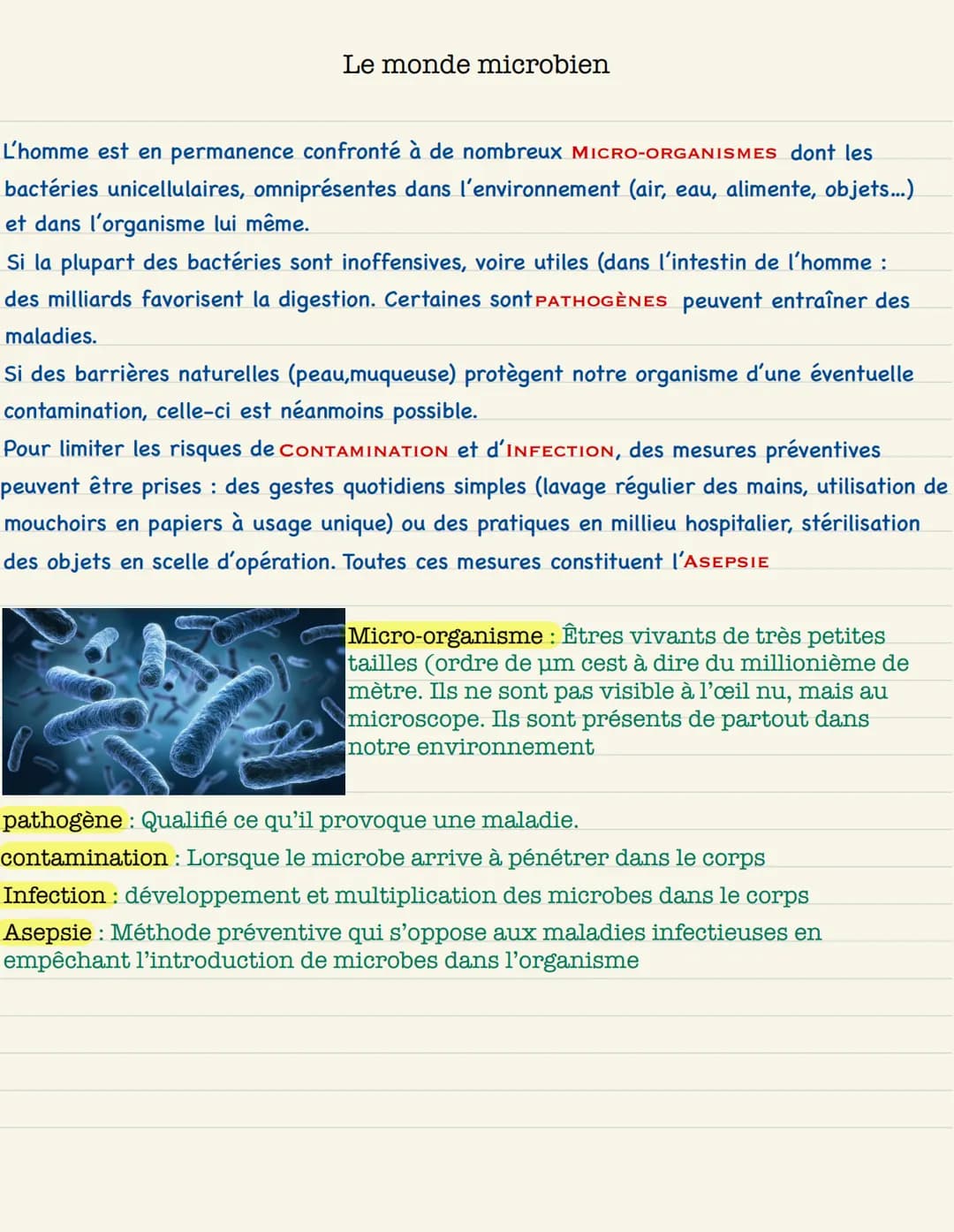 Le monde microbien
L'homme est en permanence confronté à de nombreux MICRO-ORGANISMES dont les
bactéries unicellulaires, omniprésentes dans 
