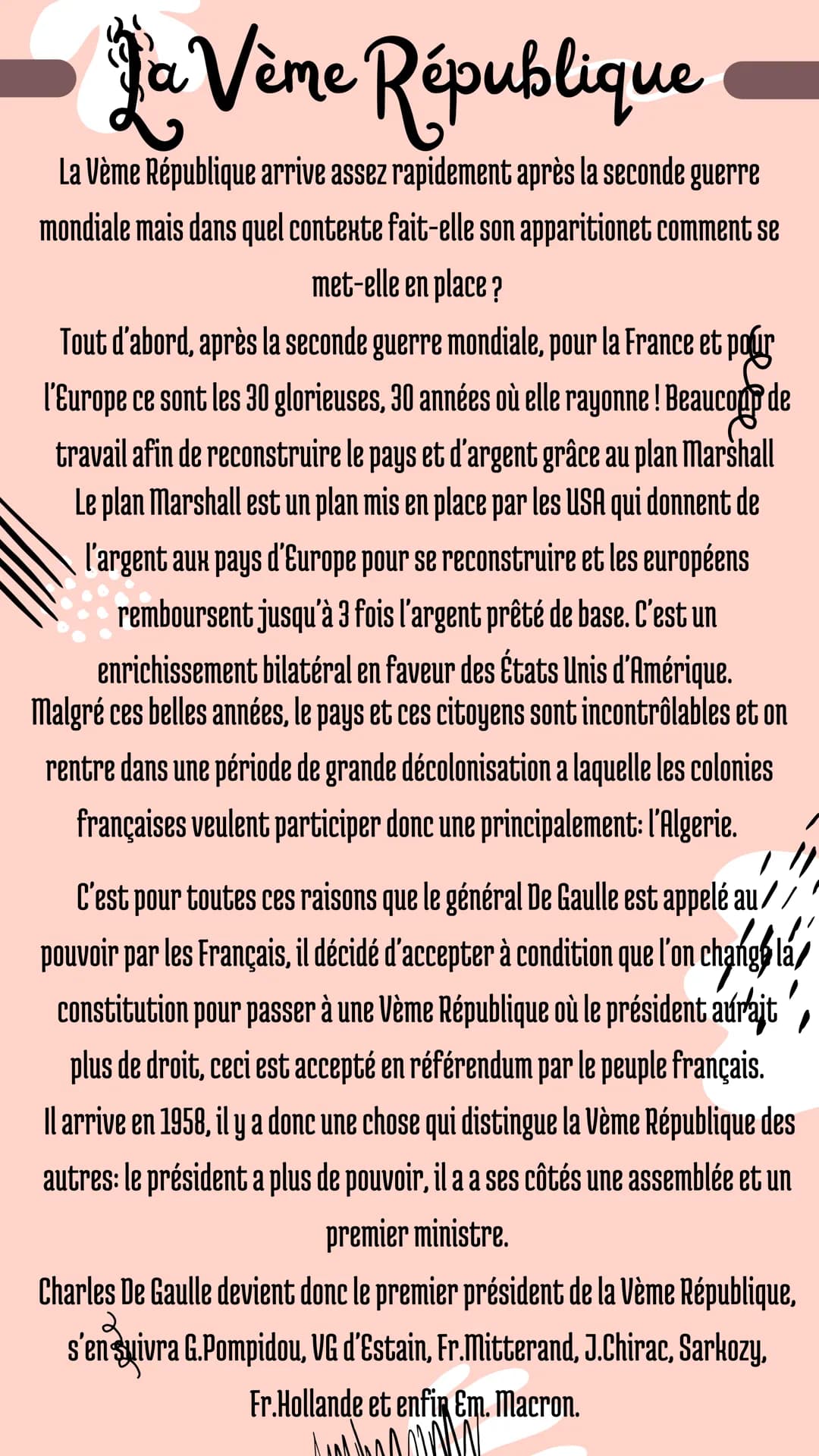 La Vème République
La Vème République arrive assez rapidement après la seconde guerre
mondiale mais dans quel contexte fait-elle son apparit
