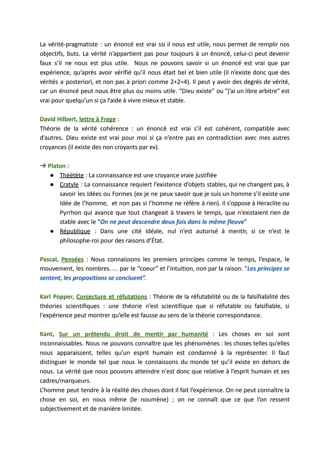 LA VÉRITÉ
Définitions :
→ La vérité est la cohérence et l'adéquation entre l'esprit et la chose, entre le langage et la
réalité. Connaître l