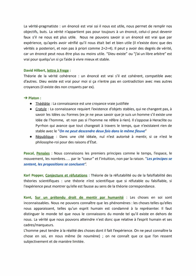 LA VÉRITÉ
Définitions :
→ La vérité est la cohérence et l'adéquation entre l'esprit et la chose, entre le langage et la
réalité. Connaître l