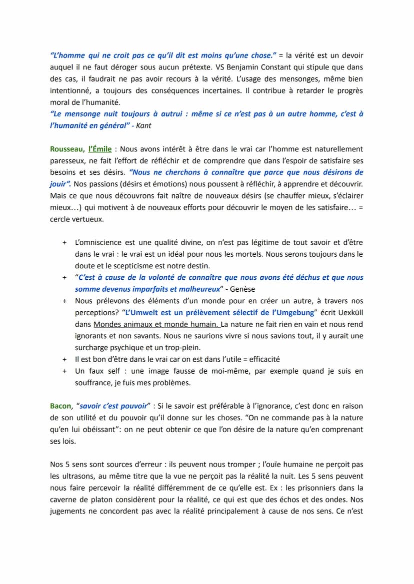 LA VÉRITÉ
Définitions :
→ La vérité est la cohérence et l'adéquation entre l'esprit et la chose, entre le langage et la
réalité. Connaître l
