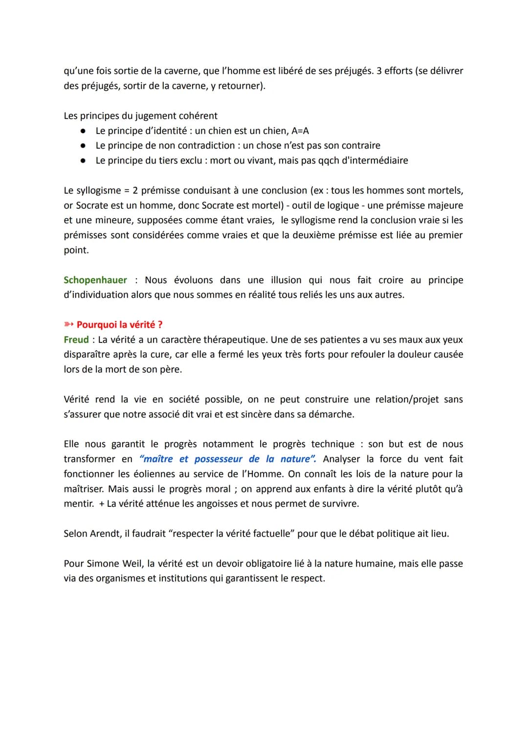 LA VÉRITÉ
Définitions :
→ La vérité est la cohérence et l'adéquation entre l'esprit et la chose, entre le langage et la
réalité. Connaître l