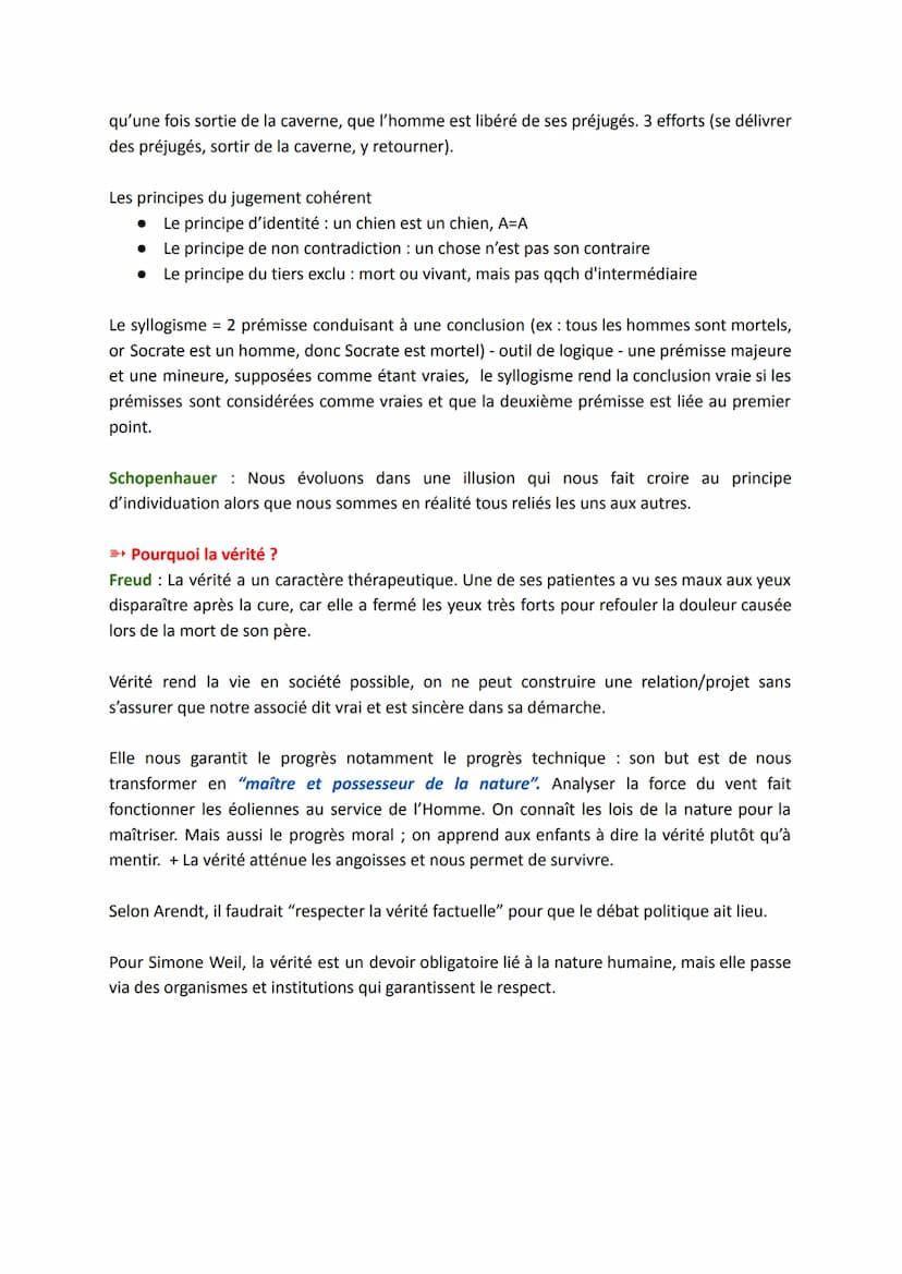 LA VÉRITÉ
Définitions :
→ La vérité est la cohérence et l'adéquation entre l'esprit et la chose, entre le langage et la
réalité. Connaître l