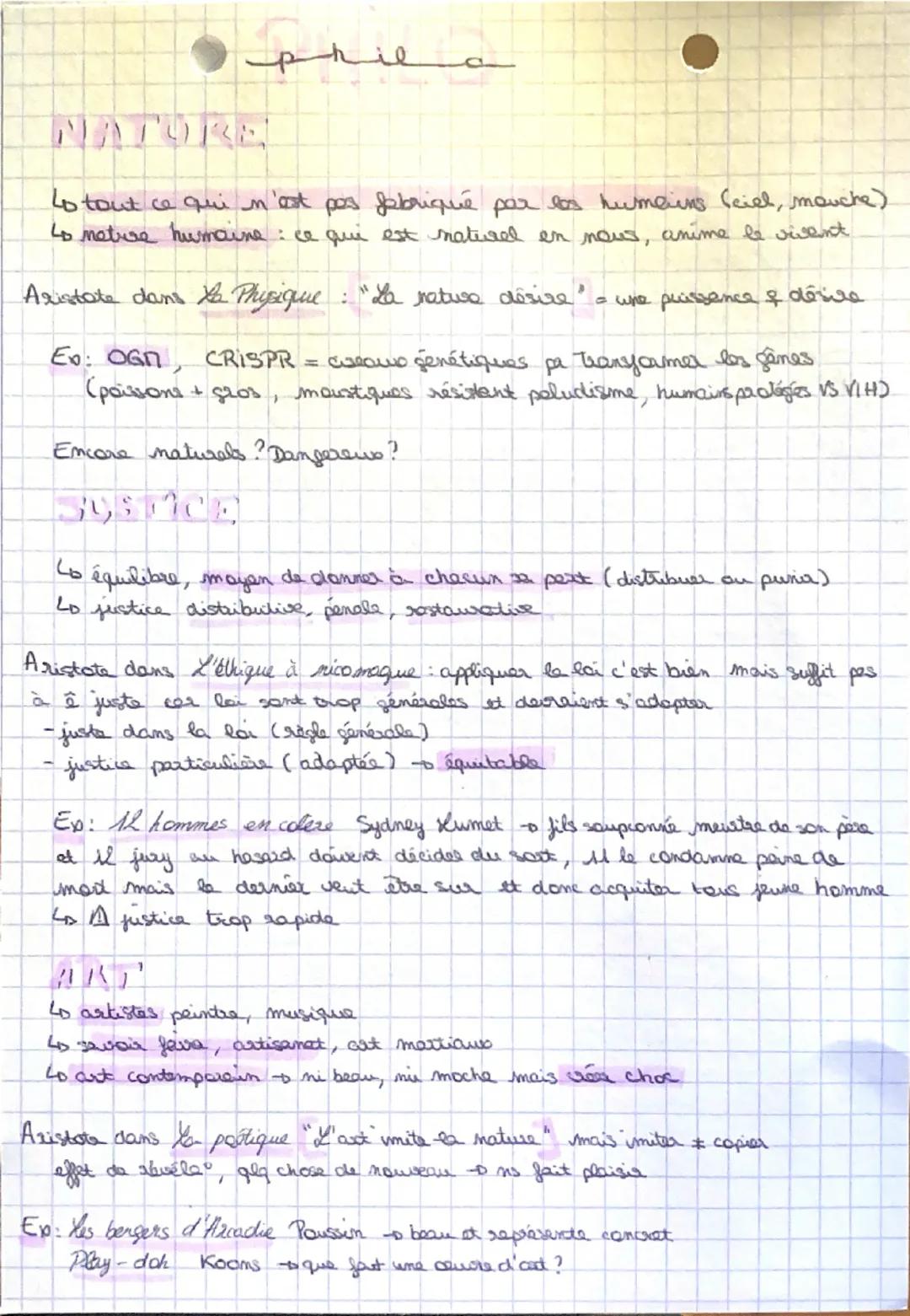 --- OCR Start ---
phila
Lo tout ce qui n'est pas fabriqué par les humains (ciel, mouche)
Lo nature humaine : ce qui est naturel en nous, ani